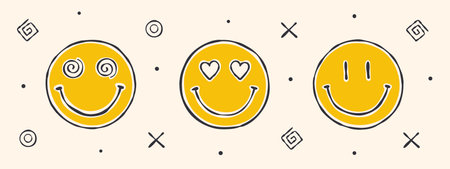Hand-drawn emoticons for design. Casual doodles icons and objects. vector scalable graphicsのイラスト素材