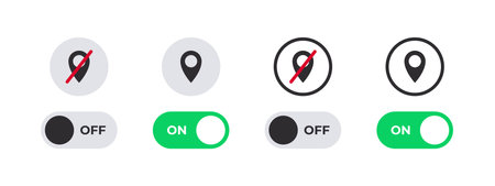 On and off switch icons. Enable or disable geolocation. vector scalable graphicsのイラスト素材