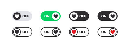 On and off icons. On Off switcher with heart icons. vector scalable graphicsのイラスト素材
