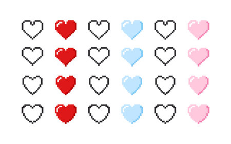 Icons of hearts. Set of heart icons in pixel style. vector scalable graphicsのイラスト素材