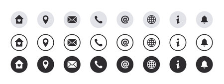 contact information icons. Contact us icons set in different types. vector scalable graphicsのイラスト素材