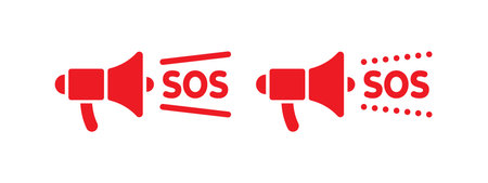 SOS emergency icons. SOS signs In the form of a megaphone. Help service sign. vector scalable graphicsのイラスト素材