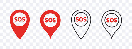 SOS emergency icons. SOS badges in the form of a location icon. vector scalable graphicsのイラスト素材