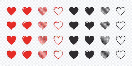 Heart icons set. Red and black heart icons. vector scalable graphicsのイラスト素材