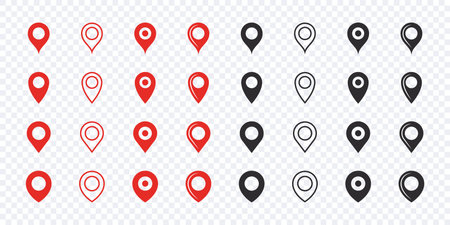 Location pointer icons set. Red and black location pointer icons. vector scalable graphicsのイラスト素材