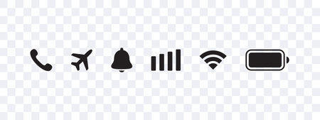 Smartphone notification icons. Mobile icons UI, UX design. status bar icons. vector scalable graphicsのイラスト素材