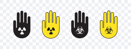 Hand warning about radiation or biological threat. radiation signs. warning sign. vector scalable graphicsのイラスト素材