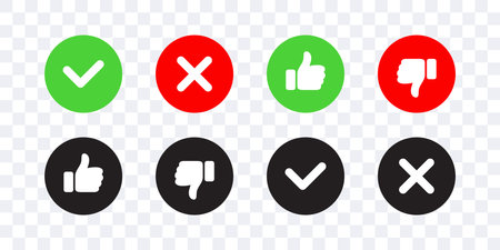 Check marks like and dislike. Green check mark, red cross mark icons. vector scalable graphicsのイラスト素材