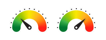 Speedometer, gauge meter icons. Risk Gauge Scale. performance indicators. vector scalable graphicsのイラスト素材