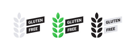 Gluten free. Spikelets with gluten free label. Natural and organic products. Vector scalable graphicsのイラスト素材