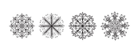 Snowflakes set. Hand Drawn snowflakes. Snowflake sketch. Vector scalable graphicsのイラスト素材