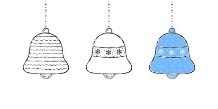 Hanging Christmas icons. Christmas decorations bells. Christmas design. Vector scalable graphicsのイラスト素材