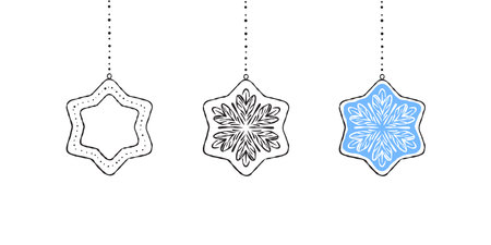 Hanging Christmas icons. Christmas decorations stars. Christmas design. Vector scalable graphicsのイラスト素材