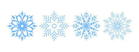 Snowflakes. Light blue snowflakes set. Snowflake different icons. Vector scalable graphicsのイラスト素材