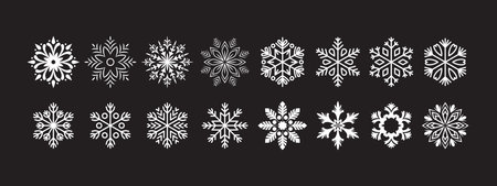 White snowflakes icons. Snowflakes badges. Snowflake different icons. Vector scalable graphicsのイラスト素材
