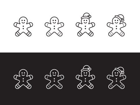 Gingerbread icons. Gingerbread on white and black background. Vector scalable graphicsのイラスト素材