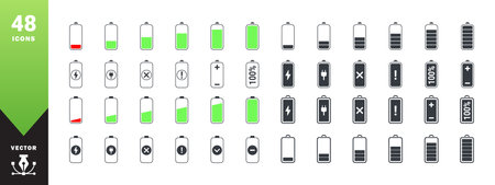 Battery charging icons set. Phone charging indicator. Battery charging status. Vector scalable graphicsのイラスト素材