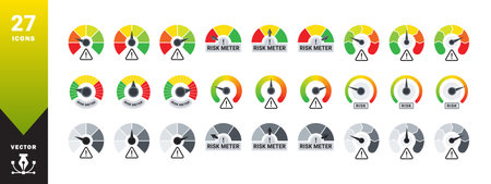 Measuring scale icons. Risk meter icons. Speedometer scale. Vector scalable graphicsのイラスト素材