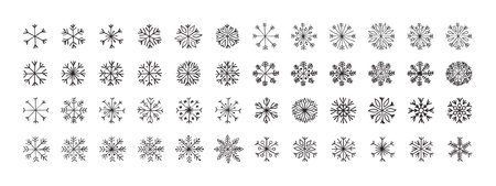 Snowflakes sketch big set. Snowflakes drawn by hand. Snowflakes different icons. Vector scalable graphicsのイラスト素材