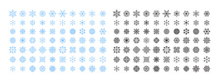 Snowflakes big set. Blue and black snowflakes icons. Snowflakes different icons. Vector scalable graphicsのイラスト素材