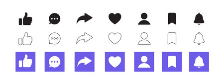 Like, comment, share. Social media interface icons. Vector scalable graphicsのイラスト素材