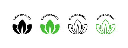 Biodegradable materials. Recycle signs. Icons of reusable plastic bio packaging. Vector iconsのイラスト素材