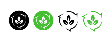 Biodegradable icons. Ecological succession. Recyclable and degradable package stamp. Vector iconsのイラスト素材