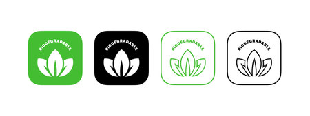 Biodegradable icons. Recycle signs. Icons of reusable plastic bio packaging. Vector iconsのイラスト素材