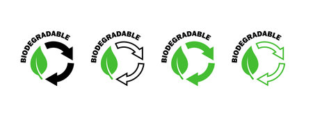 Biodegradable icons set. Recycle signs. Icons of reusable plastic bio packaging. Vector iconsのイラスト素材