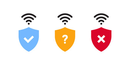 WiFi icons. Shield and WiFi signs. Vector iconsのイラスト素材