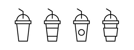Icons of cups with straws. Vector iconsのイラスト素材