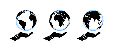 Earth globe on hands. Vector iconsのイラスト素材