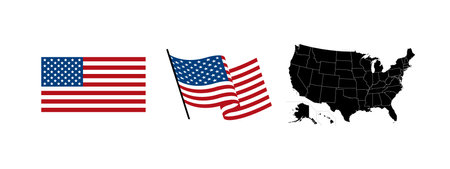 USA map and flags. Vector iconsのイラスト素材