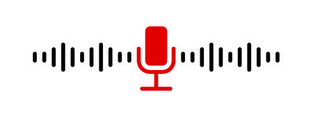 Podcast microphone. Microphone icon with sound waveformのイラスト素材
