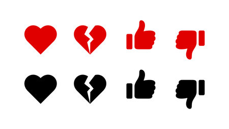 Set of Like Icons. Hearts and thumbs upのイラスト素材