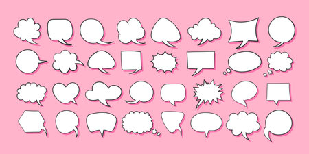 Cloud speech bubbles set. Retro empty comic speech bubblesのイラスト素材