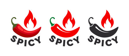 Spicy level icons. Chili pepper badgesのイラスト素材