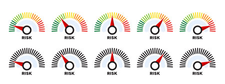 Risk meter icon set. Scale Low, Medium or High riskのイラスト素材