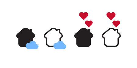 House icons with hearts and clouds. Set of house iconsのイラスト素材