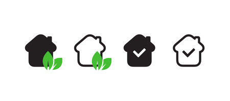 Eco-friendly home icons. Houses with various symbolsのイラスト素材