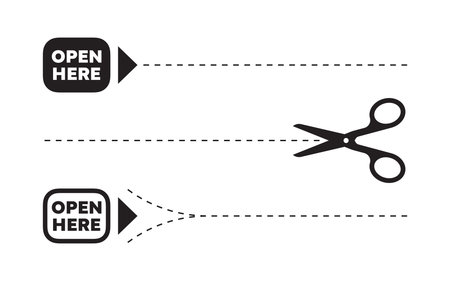 Cut here. Open here signsのイラスト素材
