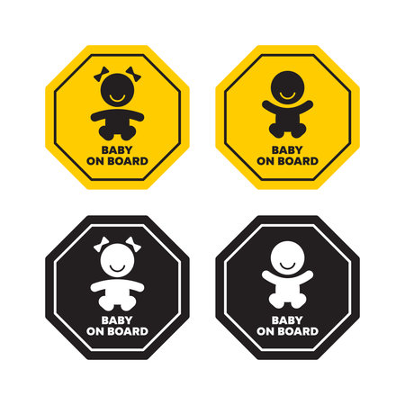 Octagonal Baby On Board Signs. Safety and Gender Iconsのイラスト素材