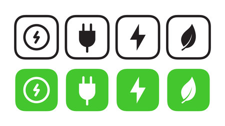 Renewable Energy and Electric Charging Square Icon Setのイラスト素材