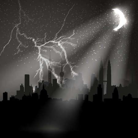 Night city with moon, easy editableのイラスト素材