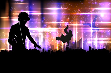 Party DJ sound on city background illustrationのイラスト素材