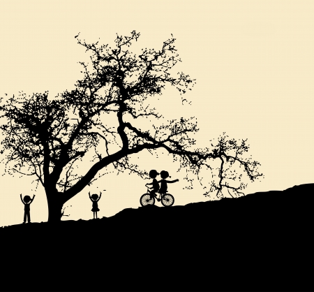 Vector silhouette with child のイラスト素材