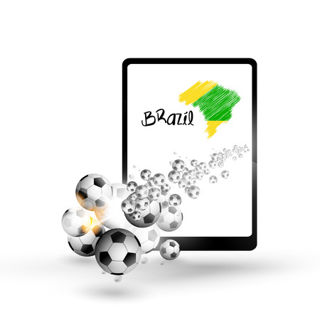 Tablet illustration brazil map with soccer ball easy all editable text or other elementsのイラスト素材