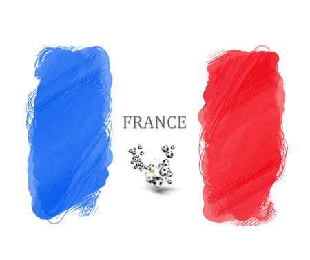 French flag made in brush stroke background with soccer ballのイラスト素材