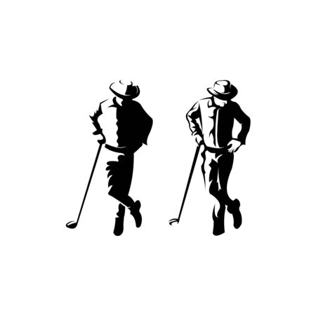Golf player hits ball inspiration Logo design vector Golf club,man golferのイラスト素材
