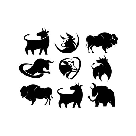 animal bison, bull ,cow farm silhouette inspiration logo vectorのイラスト素材
